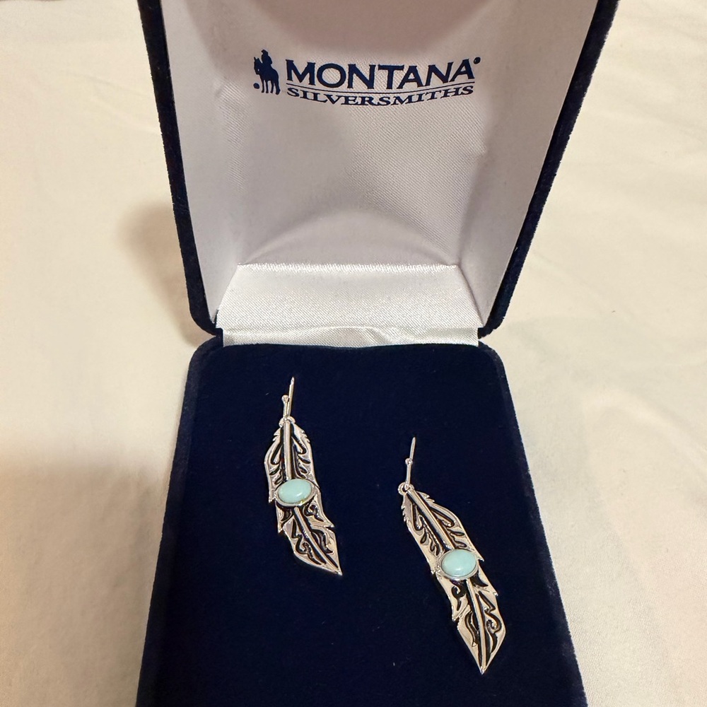Montana Silversmiths Silver and Blue Feather Earrings